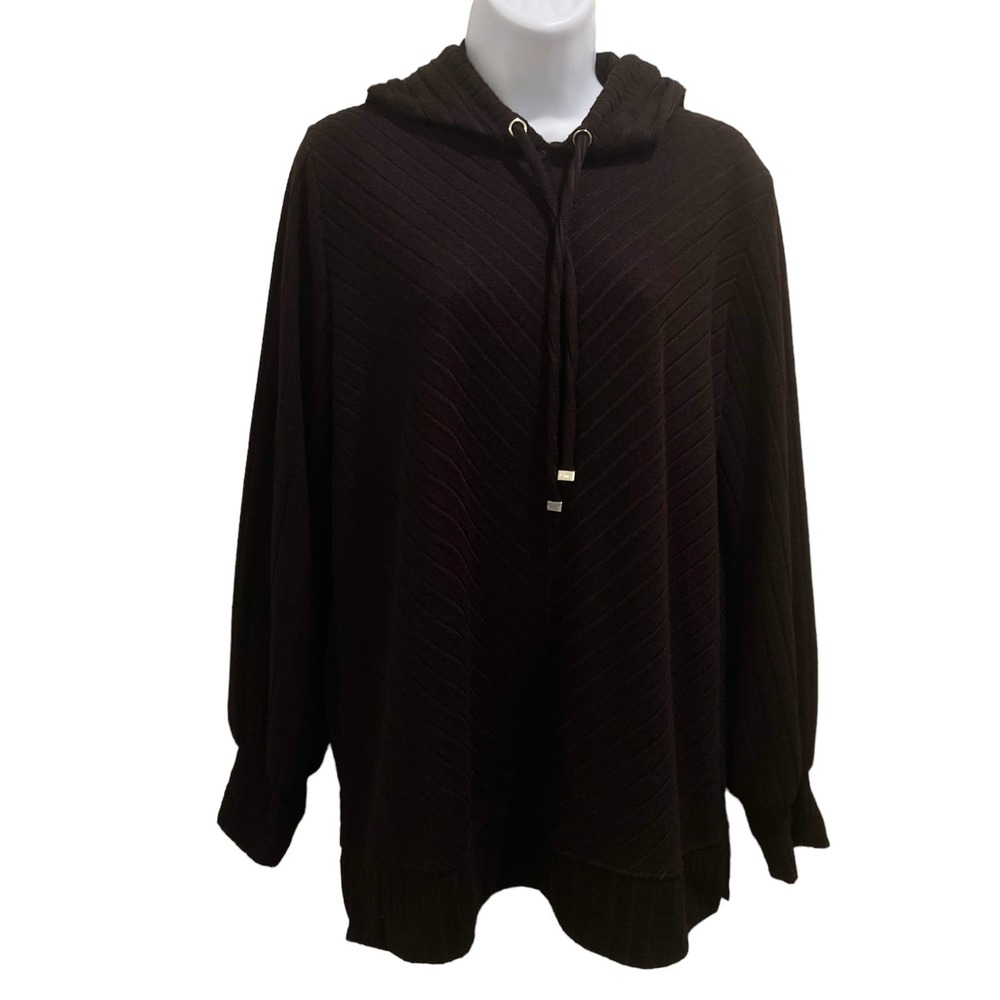 Nine West Pullover Top with Hoodie Womens Sz Large‎ Black 0,0,1:A-1114